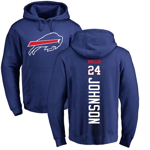 Men NFL Buffalo Bills #24 Taron Johnson Royal Blue Backer Pullover Hoodie Sweatshirt->nfl t-shirts->Sports Accessory